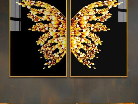 Contemporary Golden Butterfly Canvas Wall Painting For Sale