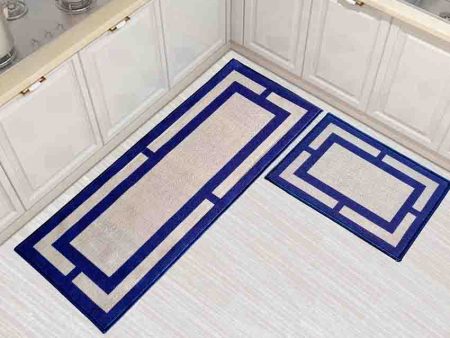 Blue Border Geometric Nylon Anti-Slip Kitchen Mat Set on Sale