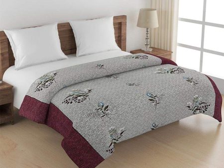 Veda Red Floral Cotton Double Bed Size Quilt | 100 x 90 inches Fashion