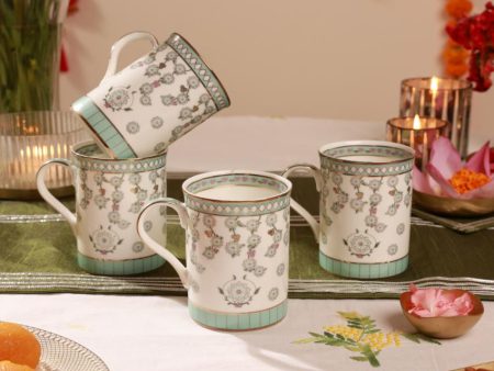 Aqua Leafed Bone China Four Coffee Mugs Gift Set | 3 x 4 inches For Cheap