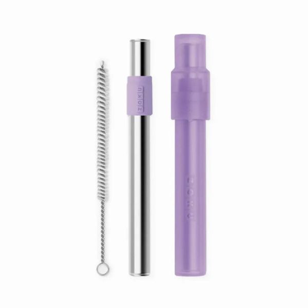 Zoku Stainless Steel Jumbo Pocket Straw with a Silicone Mouth Piece | Purple | 8.5 inches For Sale