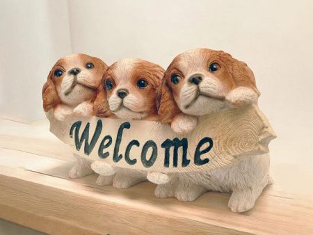 Three Little Puppies Welcome Sign Polyresin Figurine | 10 x 5 x 6 inches Hot on Sale