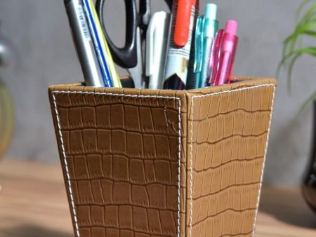 Trendy Desk Organizer Faux Leather Croc Cone Pen Stand | 5 x 4 x 5 inches Supply