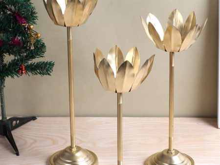 Exclusive Golden Shade Lotus Candle Holder | Set of 3 Cheap