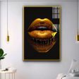 Sleek and Stylish Golden Lips Canvas Wall Painting For Discount