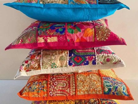 Assorted Patchwork Cotton Cushion Covers | Set of 5 | 16 x 16 inches Online Hot Sale