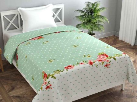 Green Flower & Dots Printed Kids Comfy Quilts Cover With Zipper Supply