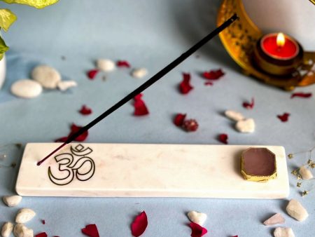 Rose Quartz Marble OM Incense Stick Holder with Ash Catcher For Discount