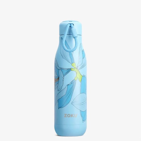 Zoku Stainless Steel Vaccum Insulated Blue Sky Lily Floral Water Bottle | 3 x 3 x 11 inches Cheap