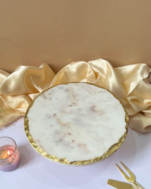 White Round Marble Cake Stand With Metal Stand | 10 x 5 inches Online Sale