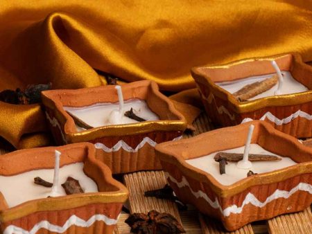 Classic Brown & White Square Terracotta Candles | Set of 4 | 2 inches Online now