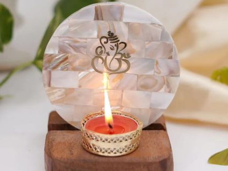 Ganesha Tea Light Holder Pearl with Wood Online