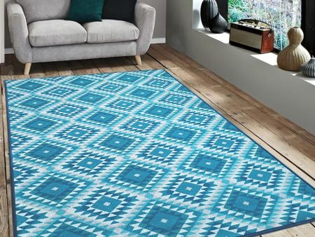 Blue Aztec Diamonds Pattern Anti-Slip Nylon Area Rug | 3 x 5 Ft Discount