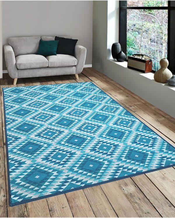 Blue Aztec Diamonds Pattern Anti-Slip Nylon Area Rug | 3 x 5 Ft Discount