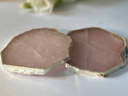 Beaming Rose Quartz Silver Plated Table Coasters | Set Of 2 | 4 inches For Cheap