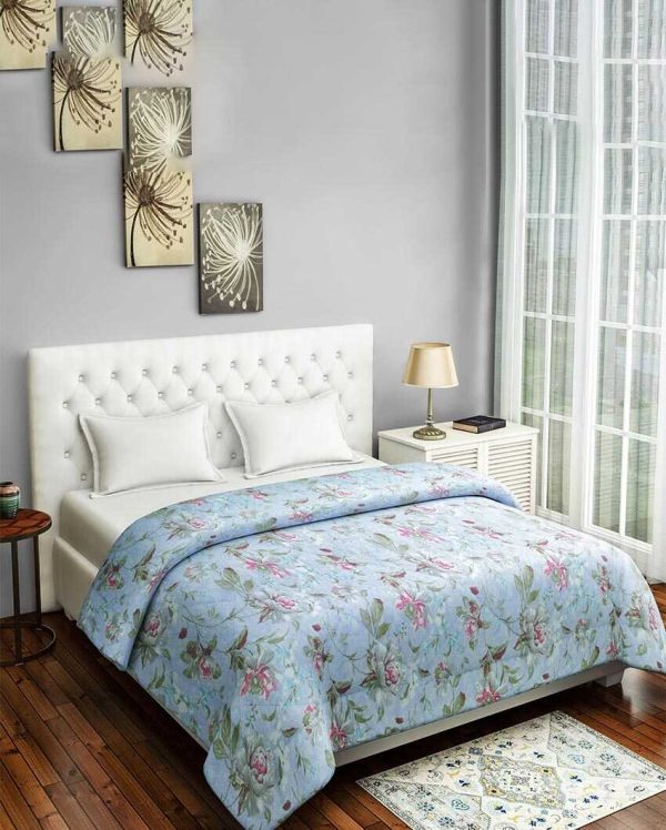 Midas Monalisa Blue Floral Cotton Double Bed Size Quilt | 100 x 90 inches Hot on Sale