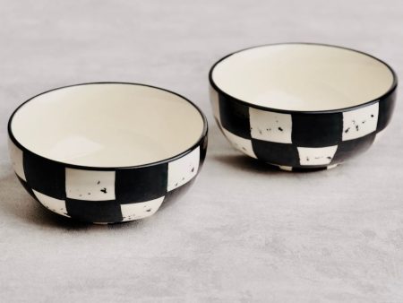 Black & White Box Pattern Ceramic Dip Bowls | Set Of 2 Online now