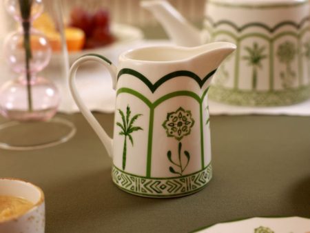 Element Green Lush Palm Design Porcelain Creamer Jug | 6 x 2 x 4 inches | 280ml Cheap