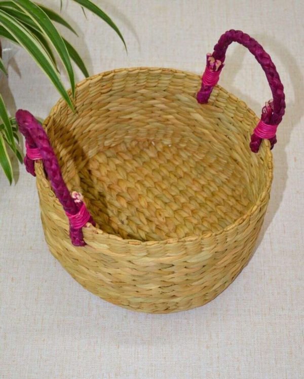 Luxury Kauna Round Beige & Fuchsia Fruit Basket | 7 x 3 inches Fashion