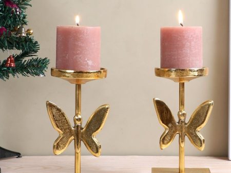 Elegant Golden Butterfly Design Candle Stand | Set of 2 | 3 x 8 inches Hot on Sale