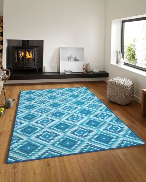 Blue Aztec Diamonds Pattern Anti-Slip Nylon Area Rug | 3 x 5 Ft Discount