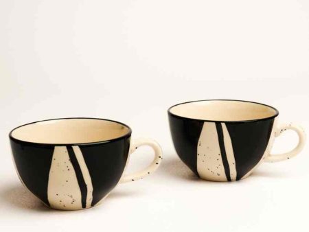 Modern Splash Black Ceramic Stoneware Coffee Mug | Set of 2 | 380 ML Online Sale