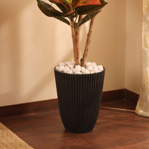 Stylish Charcoal Planter With Ribbed Texture Without Plant | 12 x 14 inches Fashion