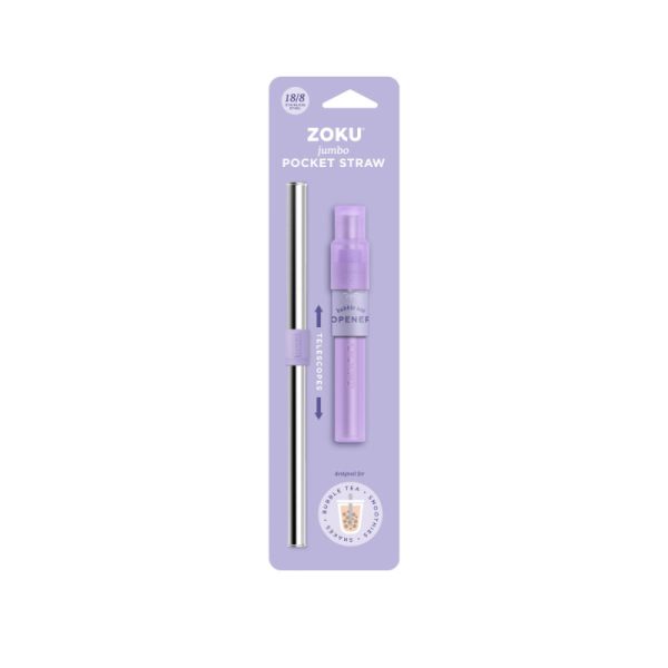 Zoku Stainless Steel Jumbo Pocket Straw with a Silicone Mouth Piece | Purple | 8.5 inches For Sale