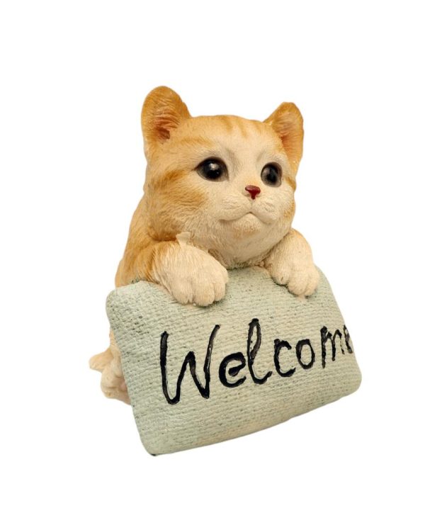 Cute Cat Welcome Sign Polyresin Figurine | 4 x 4 x 5 inches Online