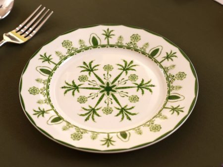 Elegant Green Lush Palm Motifs Design Porcelain Side Plates | Set of 4 | 7 inches For Sale