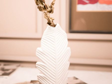 White Ceramic Leaf Vase | 6 x 10 inches Fashion