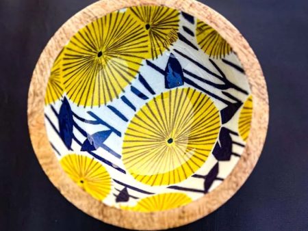 Yellow Blue Wooden Blossoms Dip Bowl Hot on Sale