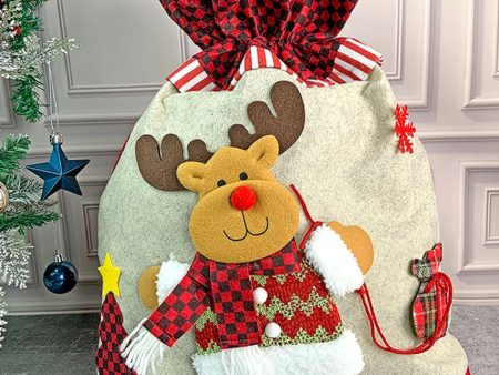 Adorable Deer Checks Felt Christmas Sack And Gift Bag | 13 x 21 inches Online Sale