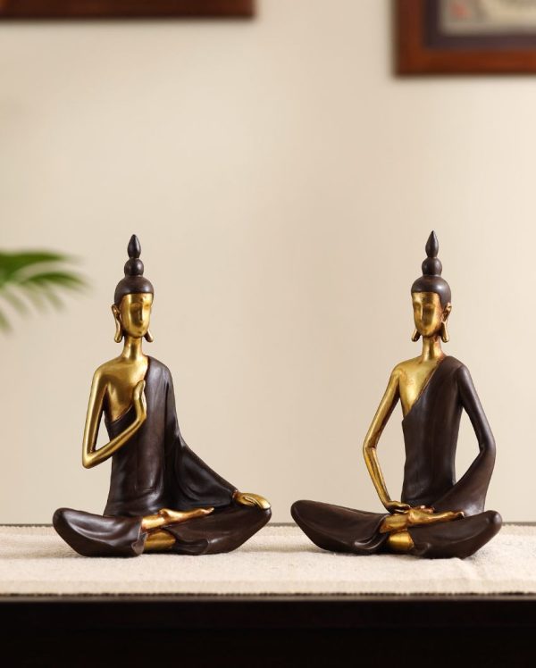 Golden Resin Buddha Showpieces | Set of 2 | 3 x 6 x 7 inches For Cheap