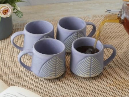 Purple Ceramic Matte Leaf Cups | Set of 4 Online now