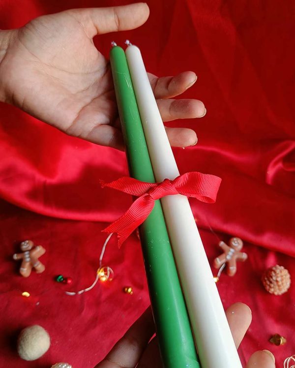 Holiday Christmas Taper Pillar Candles | Set of 2 | 2 x 10 inches Cheap