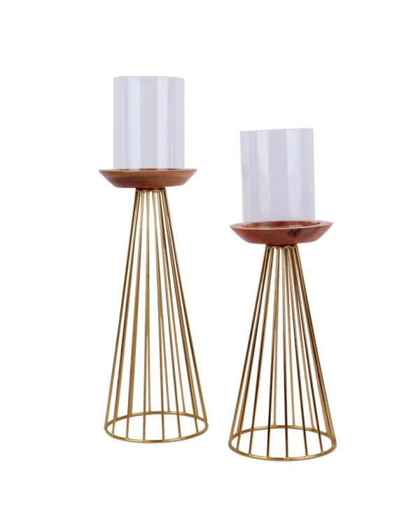 Durable Metal & Wood Candle Stand | Set Of 2 Sale