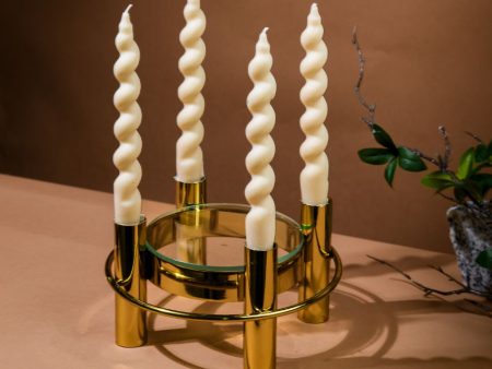 Iria Gold Metal Candle Stand With Glass Centre Online now