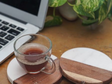 Round Handmade White Marble Wood Coasters | 4 inches Online now