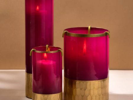 Rani Pink Candle Holders With Pillar Candles Gift | Set Of 3 For Discount