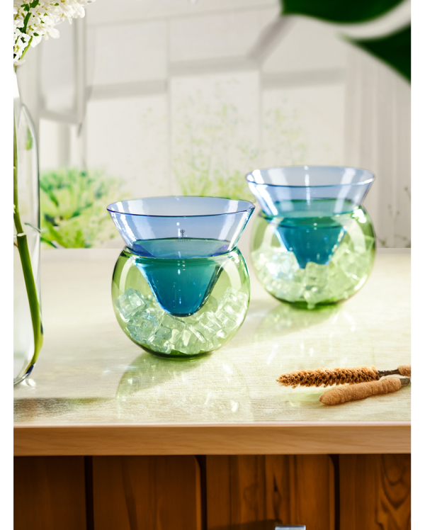 Beautiful Ice Chiller With Top Blue And Bottom Green Cocktail Glass with Gift Box | Set of 2 |190 ml Fashion