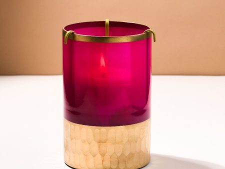 Rani Pink Candle Holder With Pillar Candle Online Hot Sale