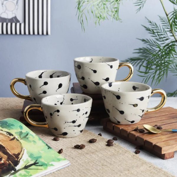 Ceramic Bohemic Black & White Stroke Cups | Set of 4 Online now