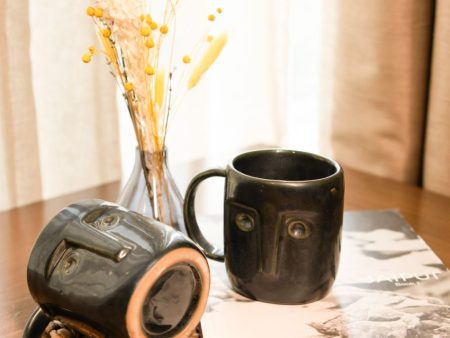 Black Face Ceramic Coffee Mugs | Set of 2 | 4 x 4 inches Sale