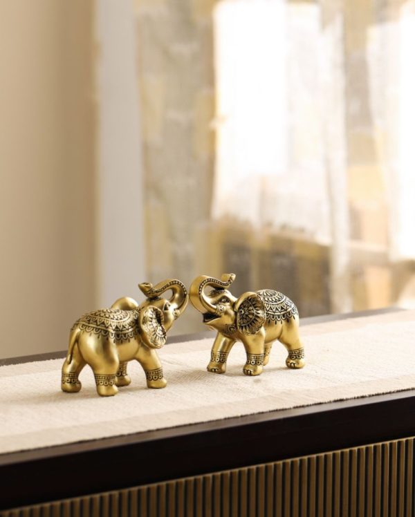 Chic Ornate Resin Elephant Figurines | Set of 2 | 2 x 3 x 5 inches on Sale