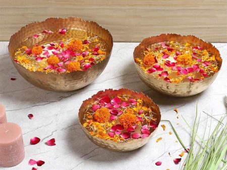 Gold Hammer Cut Iron Urli Bowls| Gold | Set Of 3 Cheap