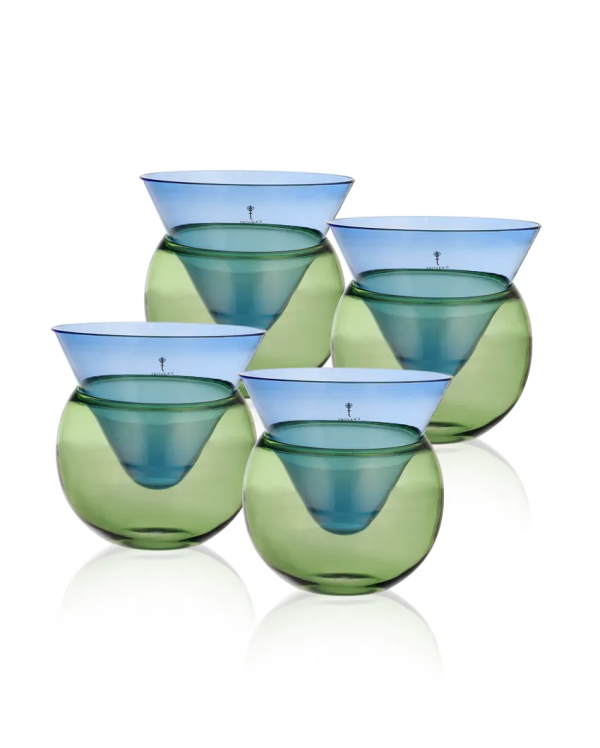 Beautiful Ice Chiller With Top Blue And Bottom Green Cocktail Glass with Gift Box | Set of 2 |190 ml Fashion