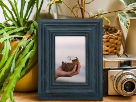 Blue Photo Frame in Burnt Finish For Sale