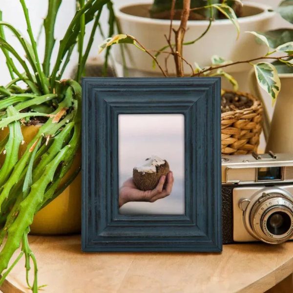 Blue Photo Frame in Burnt Finish For Sale