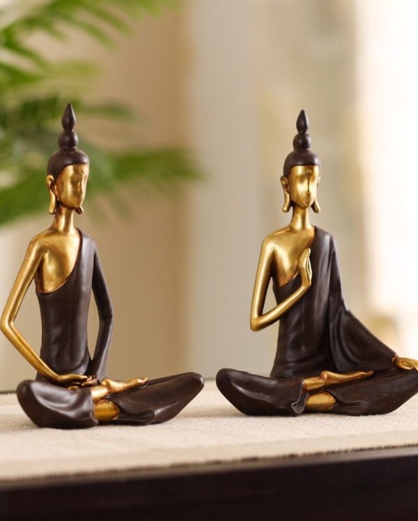 Golden Resin Buddha Showpieces | Set of 2 | 3 x 6 x 7 inches For Cheap